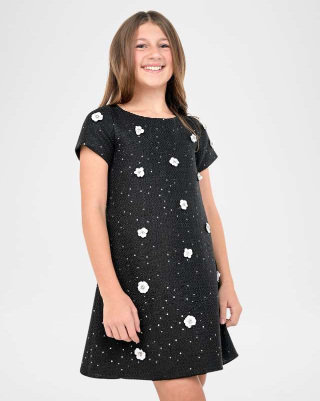 Girl's Emily Floral Sequin Tweed Mini Dress, Size 7-16